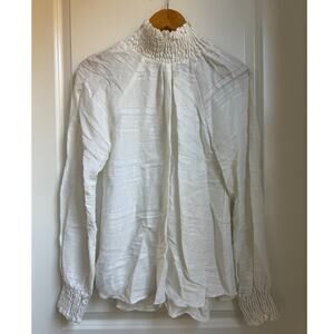 Reformation Womens‎ White Smocked Turtle Neck Long Sleeve Blouse